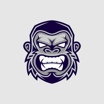 Gorilla head vector, monkey head vector, ape face logo 