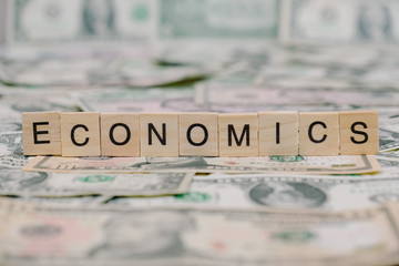 the word "ECONOMICS" written in wooden block letters