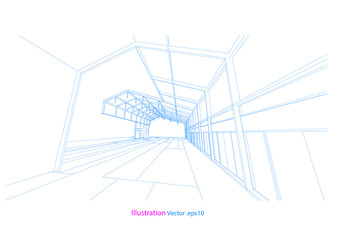 architecture drawing modern structure steel vector