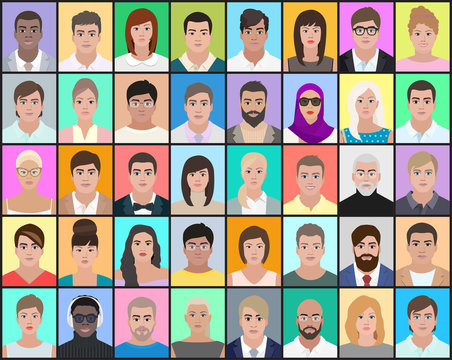 Portraits of people on a colorful background, the choice of the person, detailed drawing, vector illustration