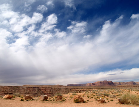A row of bolders lie near the overlook of Horseshoe Bend, near Page,  Arizona.
