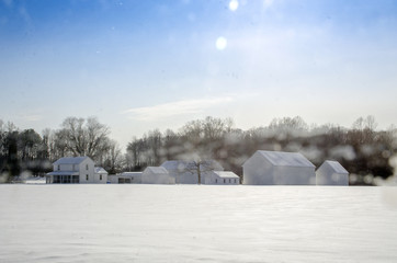 Snow covered farm buildings, St. Mary's County, Maryland
