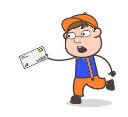 Courier Boy Running in Hurry to Deliver Letter Vector Concept