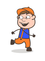 Happy Young Cartoon Worker Running Vector