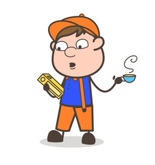 Cartoon Office Worker with Book and Hot Tea