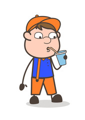 Thirsty Carpenter Labor Drinking Water Vector Concept