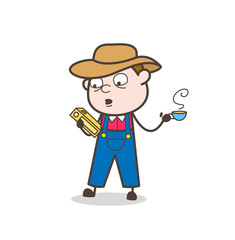 Cartoon Cowboy Holding a Book and Hot Tea Vector Concept