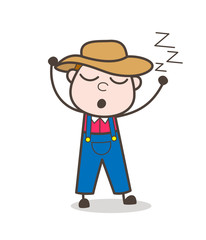 Tired Cartoon Farmer Sleeping Vector Expression