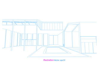 architecture drawing modern structure steel vector