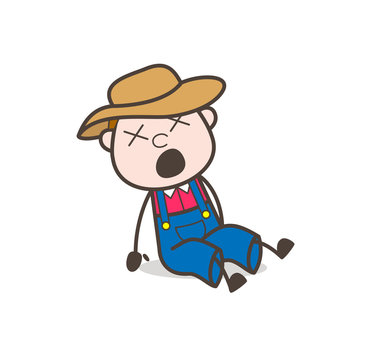 Cartoon Cowboy Fall-Down with Dizzy Face Expression