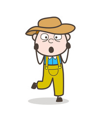 Scared Farmer Cowboy Frowning Face with Open-Mouth