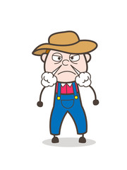 Aggressive Cartoon Farmer Character Expression Vector