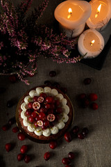 Red velvet cake on dark background