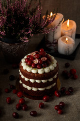 Red velvet cake on dark background
