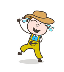 Joyful Farmer Man with Tears of Joy Vector