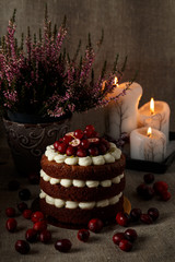 Red velvet cake on dark background