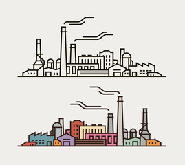 Fototapeta premium Industry concept. Industrial enterprise, factory, building icon or symbol. Vector illustration