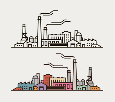 Industry concept. Industrial enterprise, factory, building icon or symbol. Vector illustration