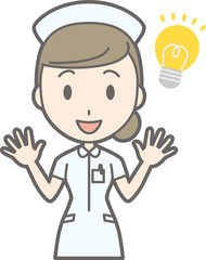 Illustration of a female nurse wearing a white coat flashing ideas