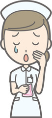 Illustration that a female nurse wearing a white suit is crying
