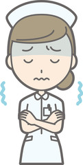 Illustration of a female nurse wearing a white coat trembling in the cold