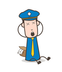 Cartoon Mailman with Dizzy-Face Expression Vector