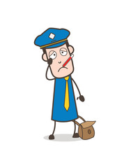 Ill Postman Face with Fever-Thermometer in Mouth Vector