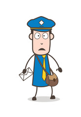 Fearful Mailman Holding a Letter to Deliver Vector