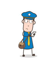 Surprised Mailman Chatting in Mobile Vector