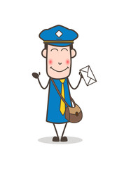 Blushing Postman with Letter Envelope Vector