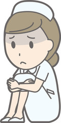 Illustration of a woman nurse sitting on the floor in a white suit