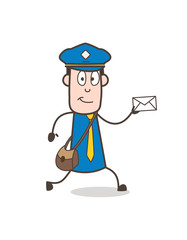 Cartoon Postman Running with Letter
