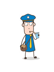Thirsty Mailman Drinking Energy-Drink in Summer