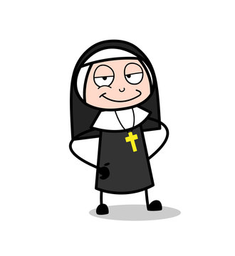 Cartoon Young Nun Lady Smiling Face Vector