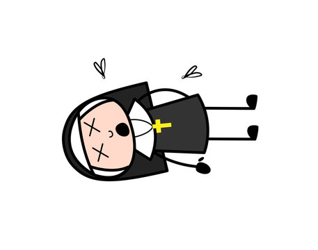 Dead Cartoon Nun Character Body Vector