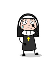 Sad Cartoon Nun Crying Face Vector Illustration