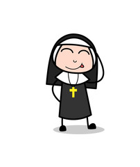 Funny Nun Teasing Tongue and Shy Face Vector