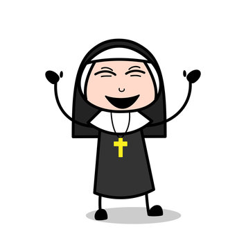 Laughing Loudly Cartoon Nun Face Vector