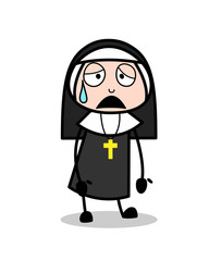 Fototapeta premium Cartoon Nun Face with Open Mouth and Cold Sweat