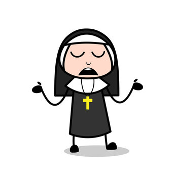 Cartoon Nun Weary Face Vector Illustration
