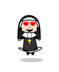 Cartoon Nun Face with Heart-Eyes Vector