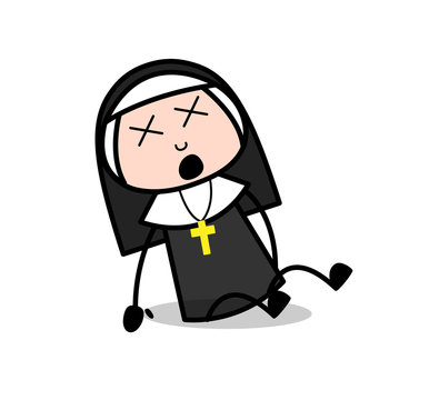 Cartoon Nun Dizzy-Face Expression Vector