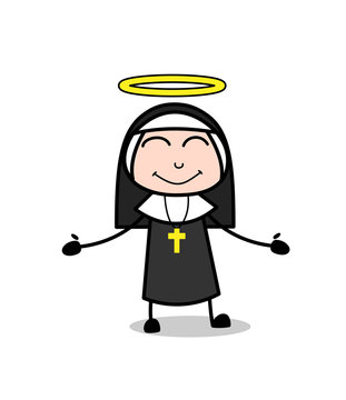 Smiling Nun Angel Character with Halo on Head Vector