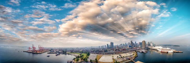 Panoramic aerial view of Vancouver skyline from Canada Place © jovannig
