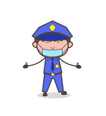 Cartoon Watchman with Medical-Mask on Face Vector