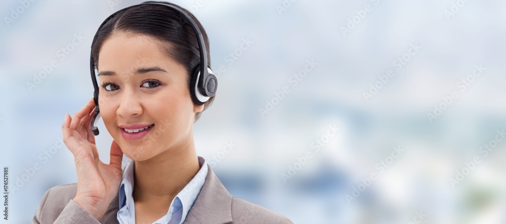 Poster composite image of portrait of a good looking operator posing
