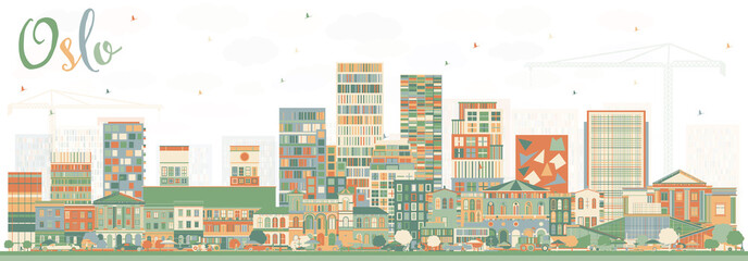 Oslo Norway Skyline with Color Buildings.
