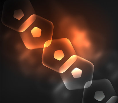 Glowing glass transparent pentagans, geometric abstract digital background