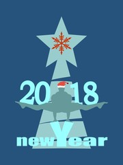 Obraz na płótnie Canvas Christmas and New Year. Vector greeting card. Man balanced on new year text with 2018 number