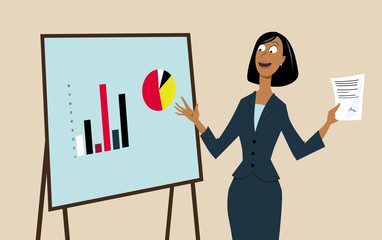 Businesswoman giving a presentation using a board, EPS 8 vector illustration 